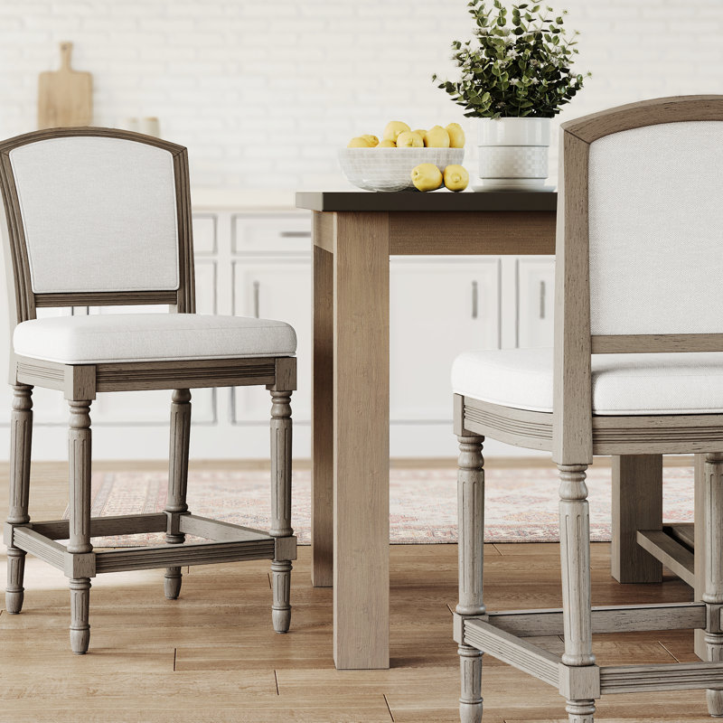 26-Inch Bar Stool, Weathered Gray, Gray Upholstered Seat And Back, Textured , For Pub Card Table Counter-Height Seat, Kitchen Gaming Area