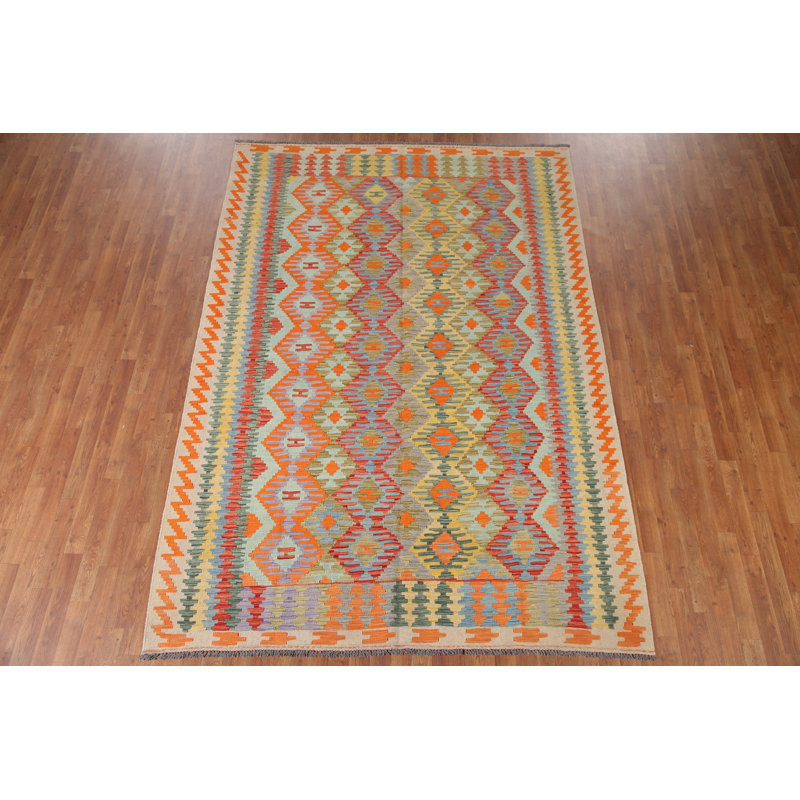 Tapis réversible en laine à motif géométrique Kilim 7 x 10