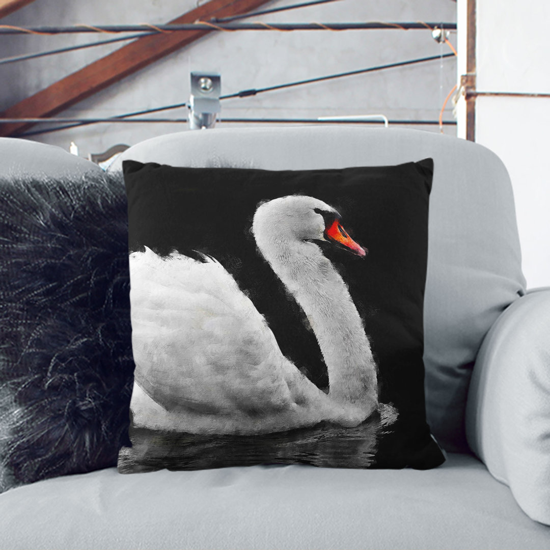Swan Swimming Painting Cushion with Filling