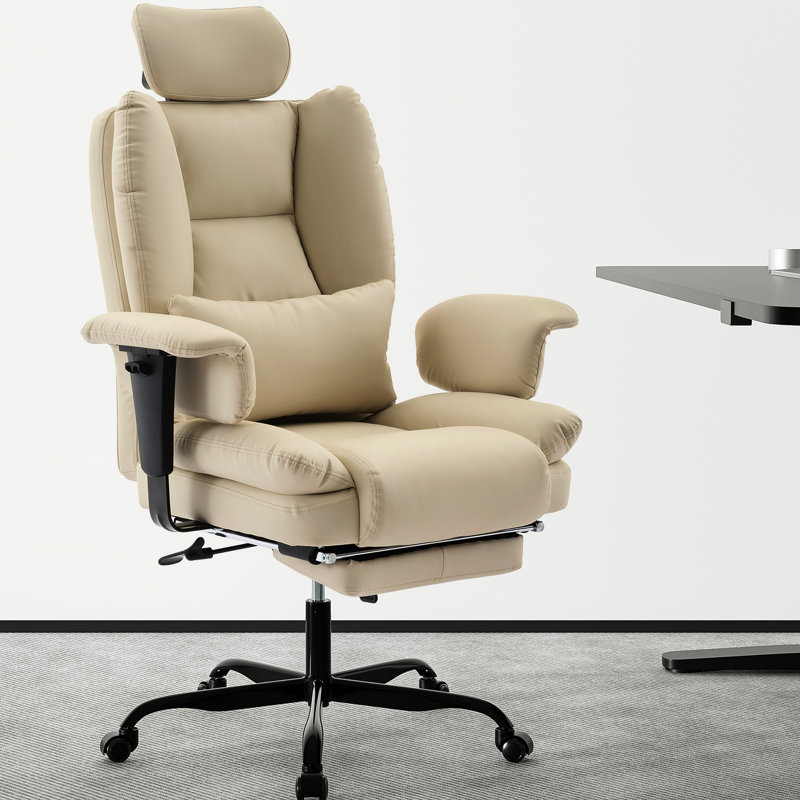 Chaise de bureau beige de haute qualité avec caractéristiques ergonomiques, support de ressort et repose-pieds extensible pour ordinateur portable de 200 kg, coussin lombaire, réglable pour l'espace de travail