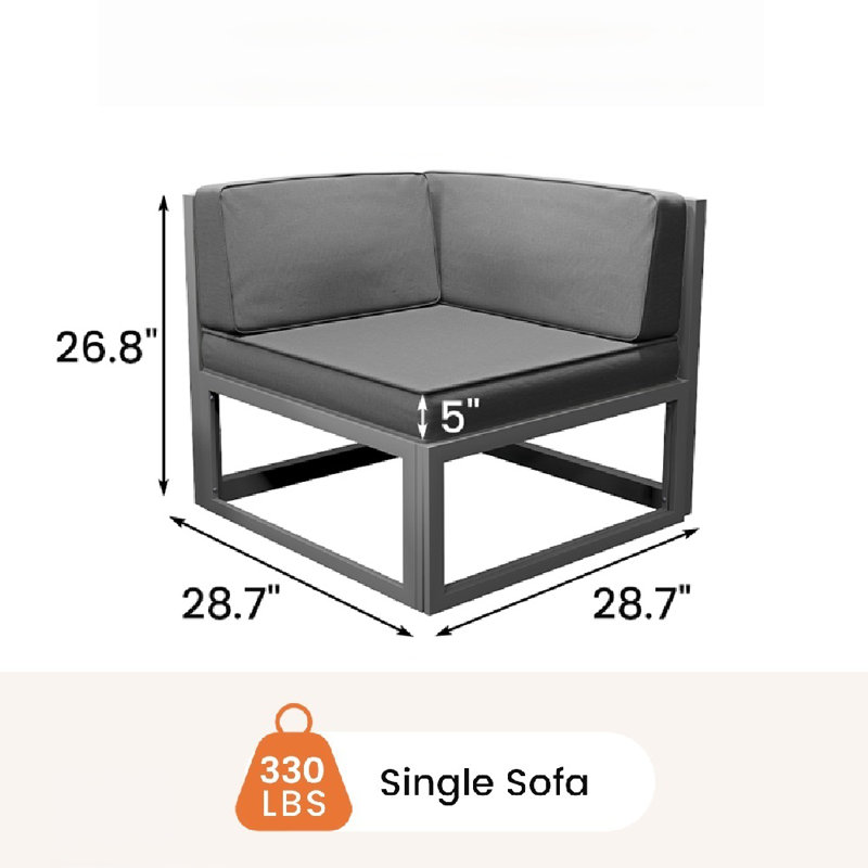 2-Piece Aluminum Outdoor Patio Sofa Corner Chair With Cushions (Set of 2), Gray, Gray