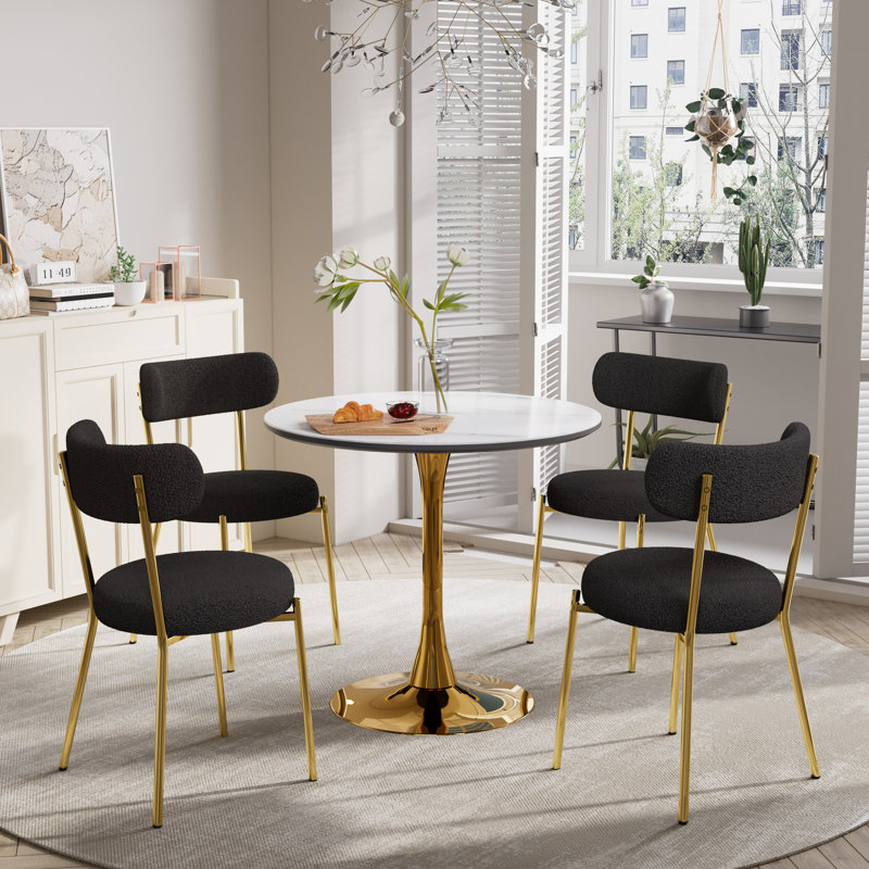 Ensemble de table de salle à manger en marbre avec chaises rembourrées Marble, Noir, noir, noir, noir, 5