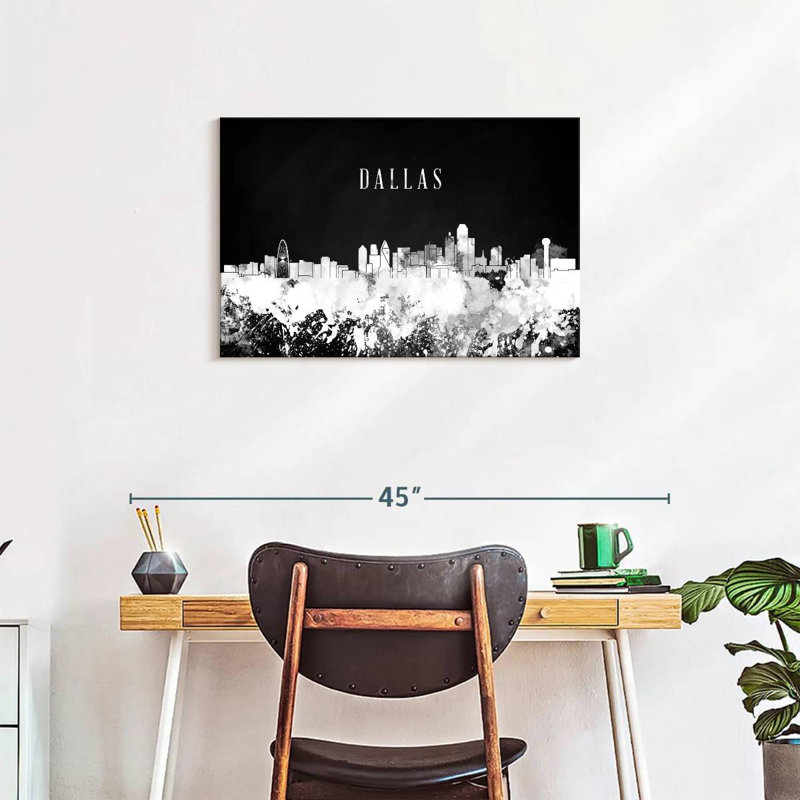 Impression sur toile Dallas Skyline BW, H 20 po x l 30 po x P 1,25 po