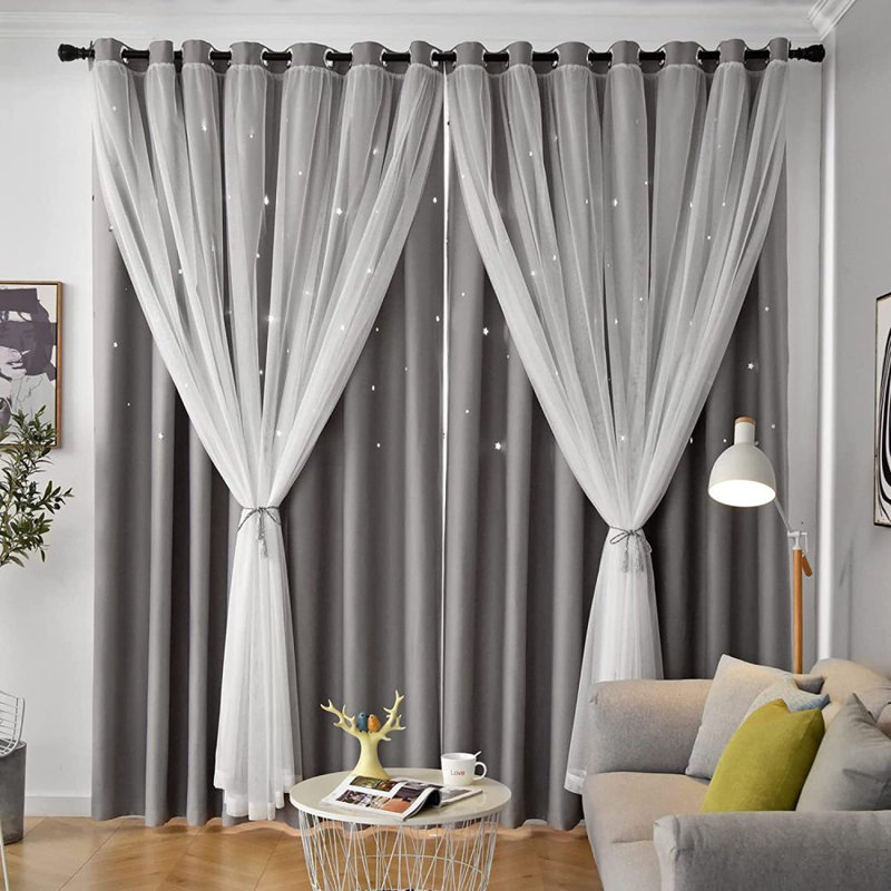 Eurielle Room Darkening Curtain Pair, Gray/White