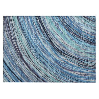 Machine Washable Indoor/Outdoor Xhevrie Blue Rug