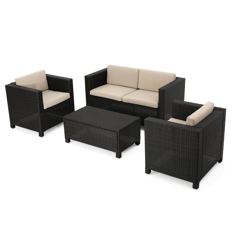 4 Dark Brown Patio - Blend Cushions With Water Resistance 4Pc Deck Group Comfortable