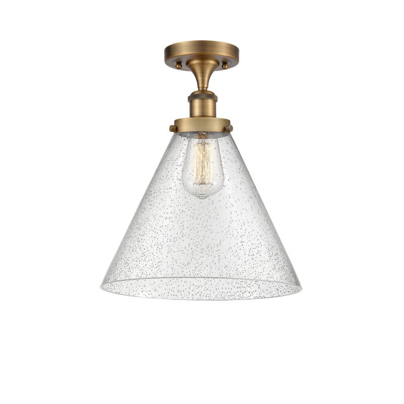 Plafonnier semi-encastré 1 lumière Alvonia, Laiton brossé, H 13 po x l 12 po x P 12 po, Ampoule non incluse