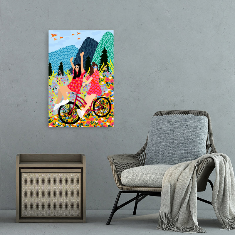 «Friends On A Bike», reproduction d'art murale contemporaine, 36" H x 24" W