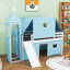 Lit mezzanine simple avec une maisonnette et une glissade-997968288