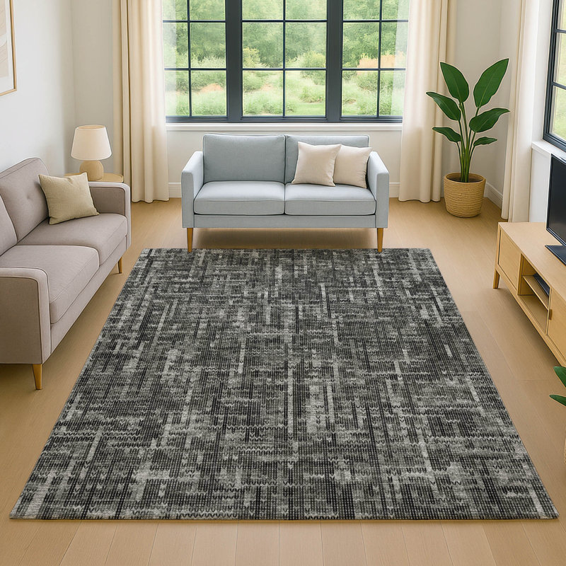 Premium Machine Washable Mayfield AMF2130 Striped Rug, 3' x 5', Charcoal