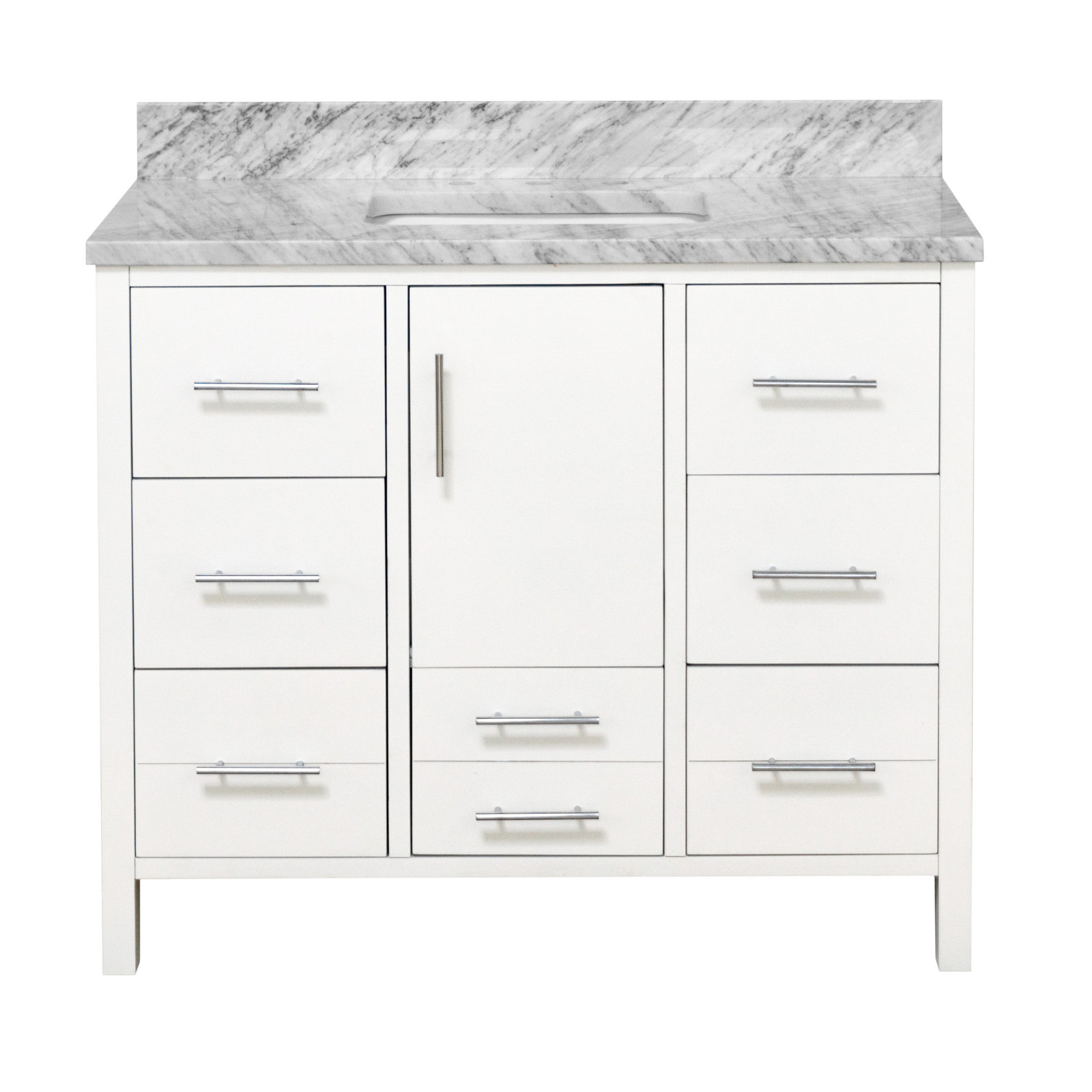 Kiara 42" Carrara Marble Single Bathroom Vanity, White, Carrara Marble