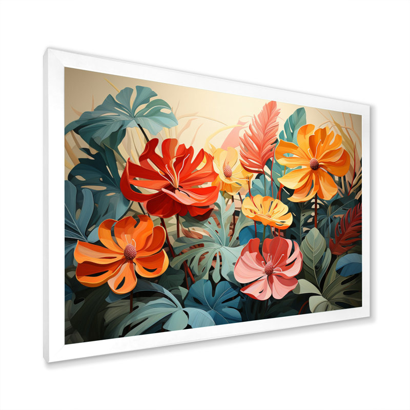 Orange, vert, plantes tropicales V, Cadre photo blanc, H 34 po x l 44 po x P 1,5 po