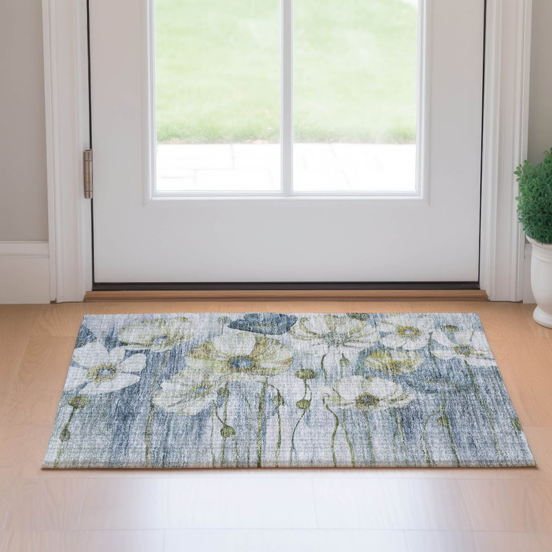 Premium Machine Washable Prisco Blue Rug, Rectangle 1'8" x 2'6"
