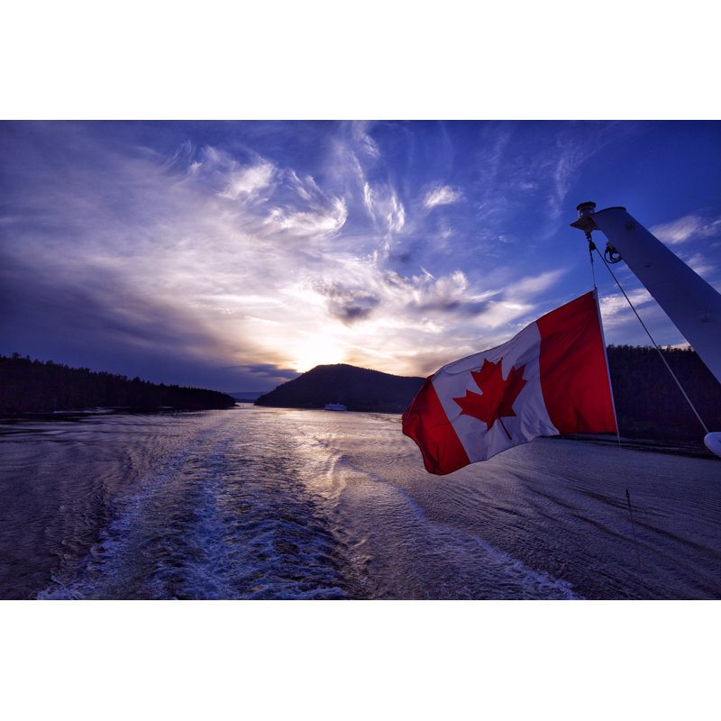 Canadian Flag Waving At Sunset by LeonU - No Frame Print on Canvas, 30cm H x 46cm W