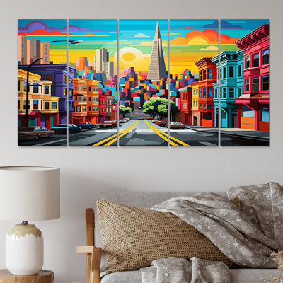 «Colorful Abstract San Francisco City», reproduction sur toile - 5 panneaux égaux