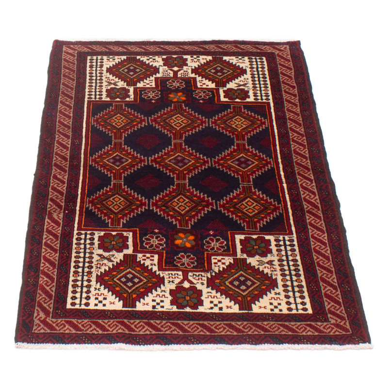 Tapis unique en laine noué à la main bleu marine / rouge nouvel âge 3 pi 5 po x 5 pi 7 po Kalgoorlie