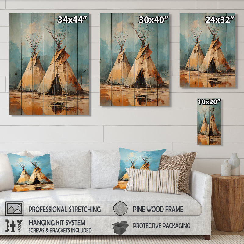 Collage de Tipi Rhythms III jaune sur bois, H 20 po x l 10 po x P 0,78 po