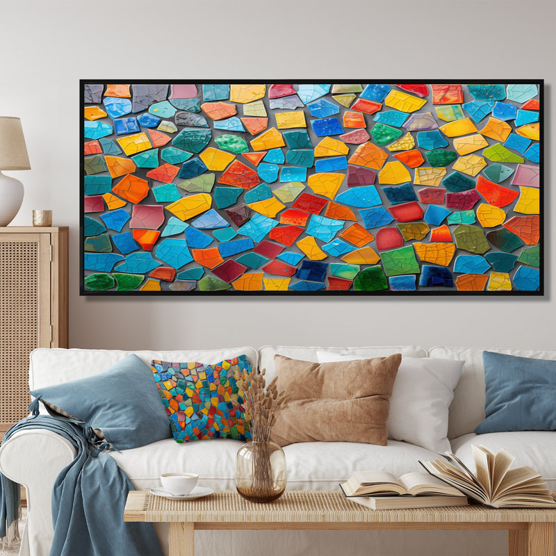Carreaux de mosaïque colorés, beauté IV - Boho, Cadre flottant noir, H 28 po x l 60 po