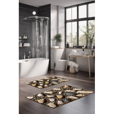 Ensemble de tapis de bain de luxe Eakly (2 pièces), 100% polyester, 16,0 x 23,6 pouces et 23,6 x 39,4 pouces | Conception antibactérienne antidérapante, hauteur de poils de 0,3 po | Lavable à la machine, durable et facile à nettoyer | Idéal pour la décoration de salle de bain