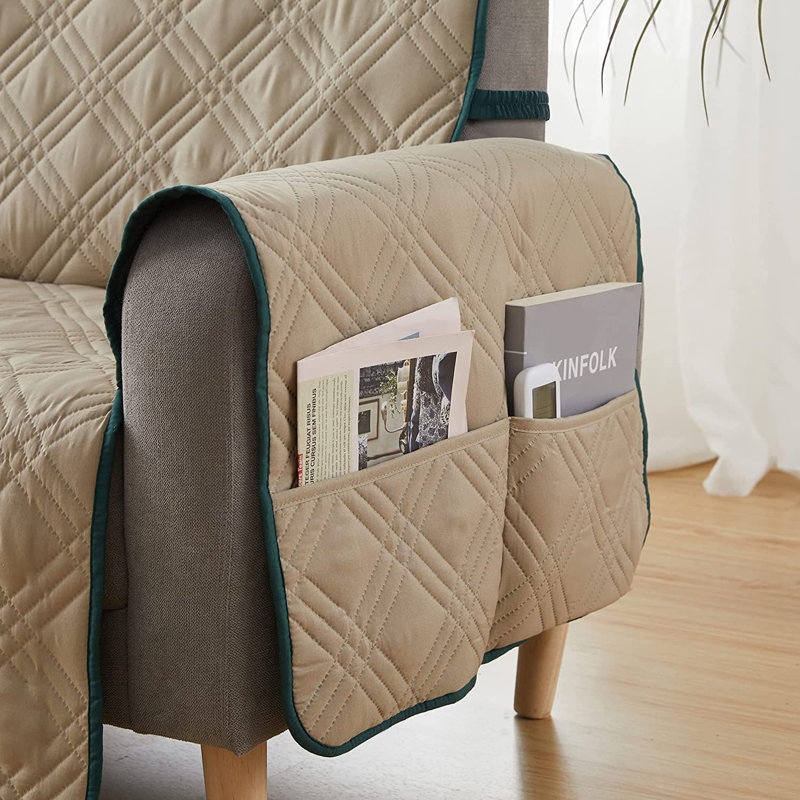 Dark Brown Quilted Polyester Recliner Slipcover with Pockets