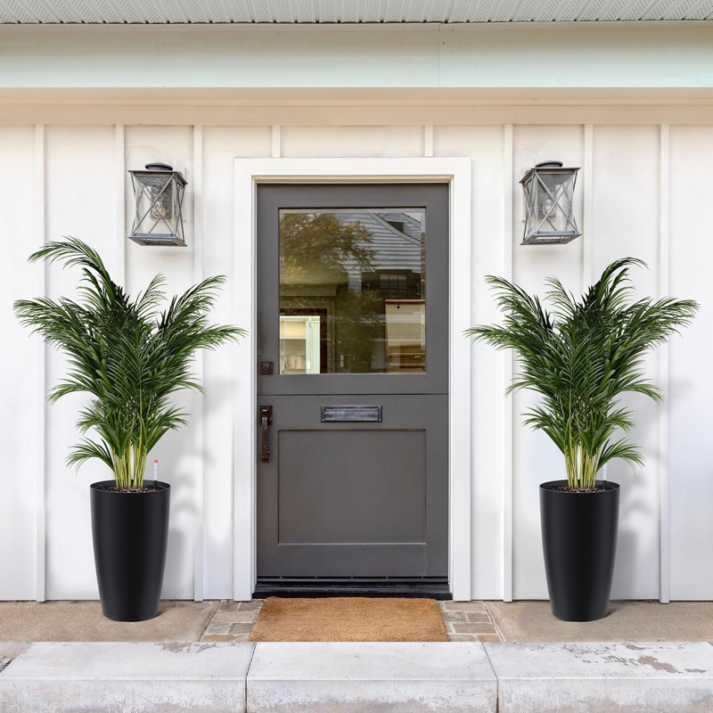 Ensemble de 2 grands pots à fleurs auto-arrosants en plastique noir 21,7 po avec drainage, moniteur de niveau d'eau, seau intérieur, poignée intégrée