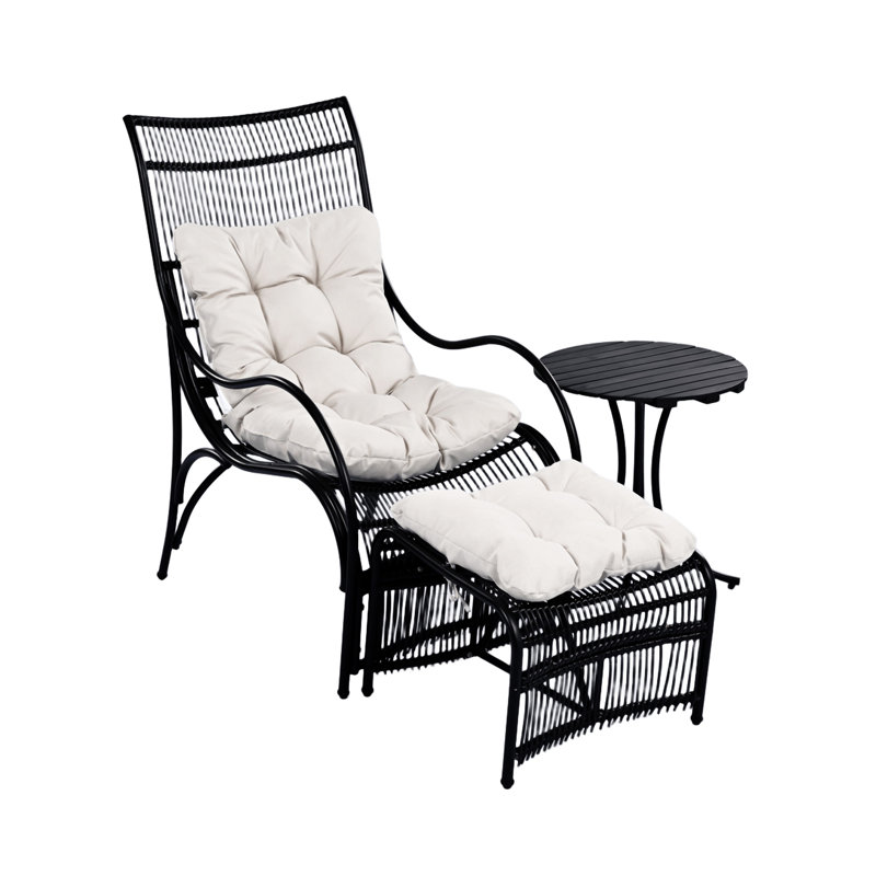 Ensemble de mobilier d'extérieur en osier 3 pièces avec méridienne, Noir