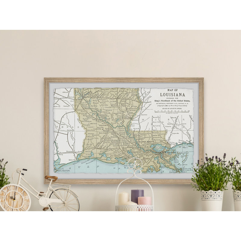 Louisiana State Map - impression encadrée, H 16 po x l 24 po x P 1,5 po