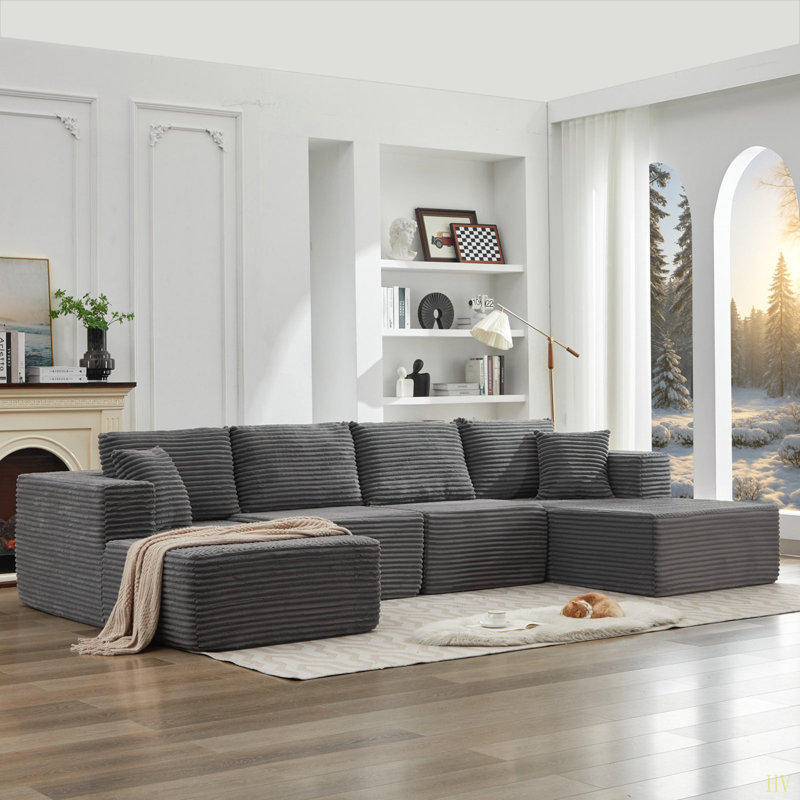 Canapé-lit modulaire 106 po Cloud, Velours côtelé gris