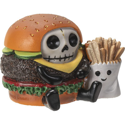 The Holiday Aisle® Furry Bones Réconfort empilée Sandwich hamburger avec frites, squelette, figurine de collection, squelettes, monstre, Halloween