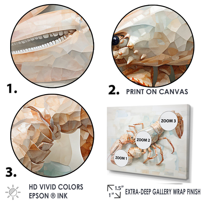 " Minimalism Crayfish Impression II ", Gold Single Picture Framed, 24'' H x 32'' W x 1" D