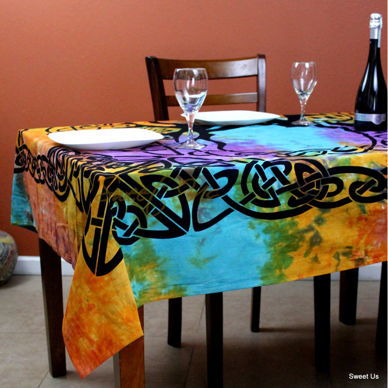 Nappe Tie-Dye Celtic Tree Of Life 72x72, Mauve / bleu / orange