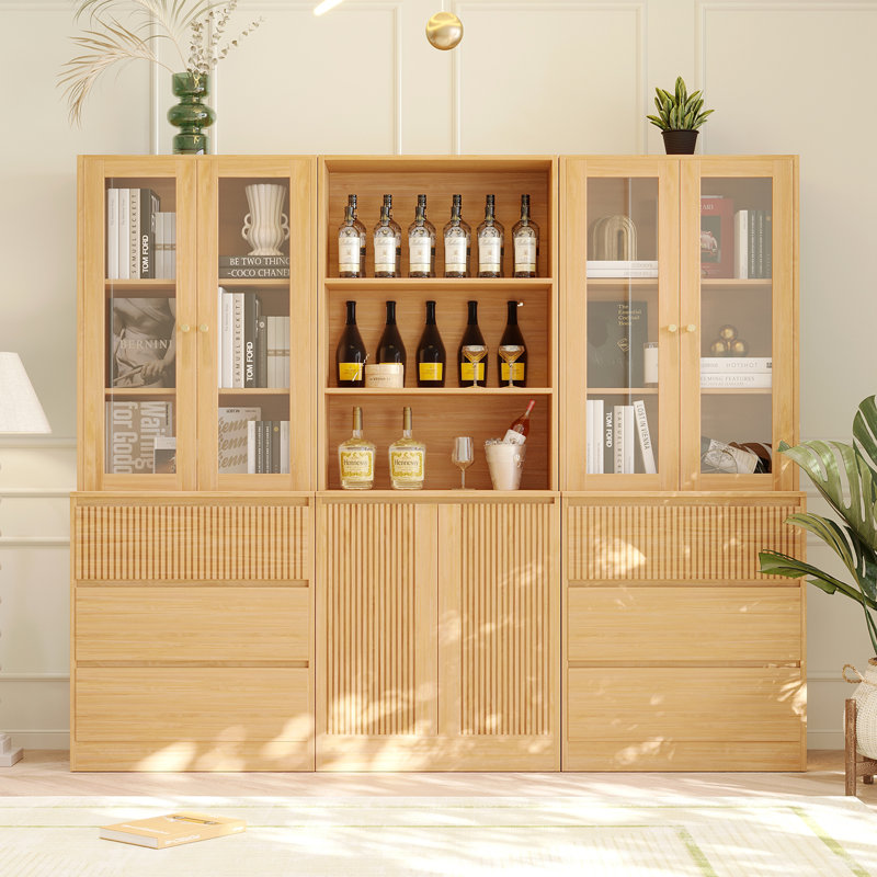71" H X 70.9" W Bookcase Cabinet With Glass Doors & Storage Open Shelves(C+2D)