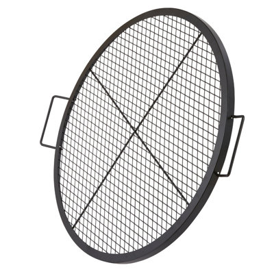 Fire Pit Grill Grate, Round Cooking Grate, Heavy Duty Steel Campfire BBQ Grill Grid with Handle & Support X Wire, Portable Camping Cookware for Outdoor Party & Gathering