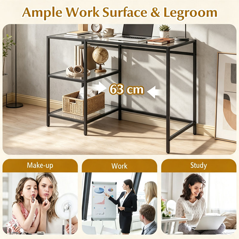 Glass Top Metal Base Computer Desk, Black