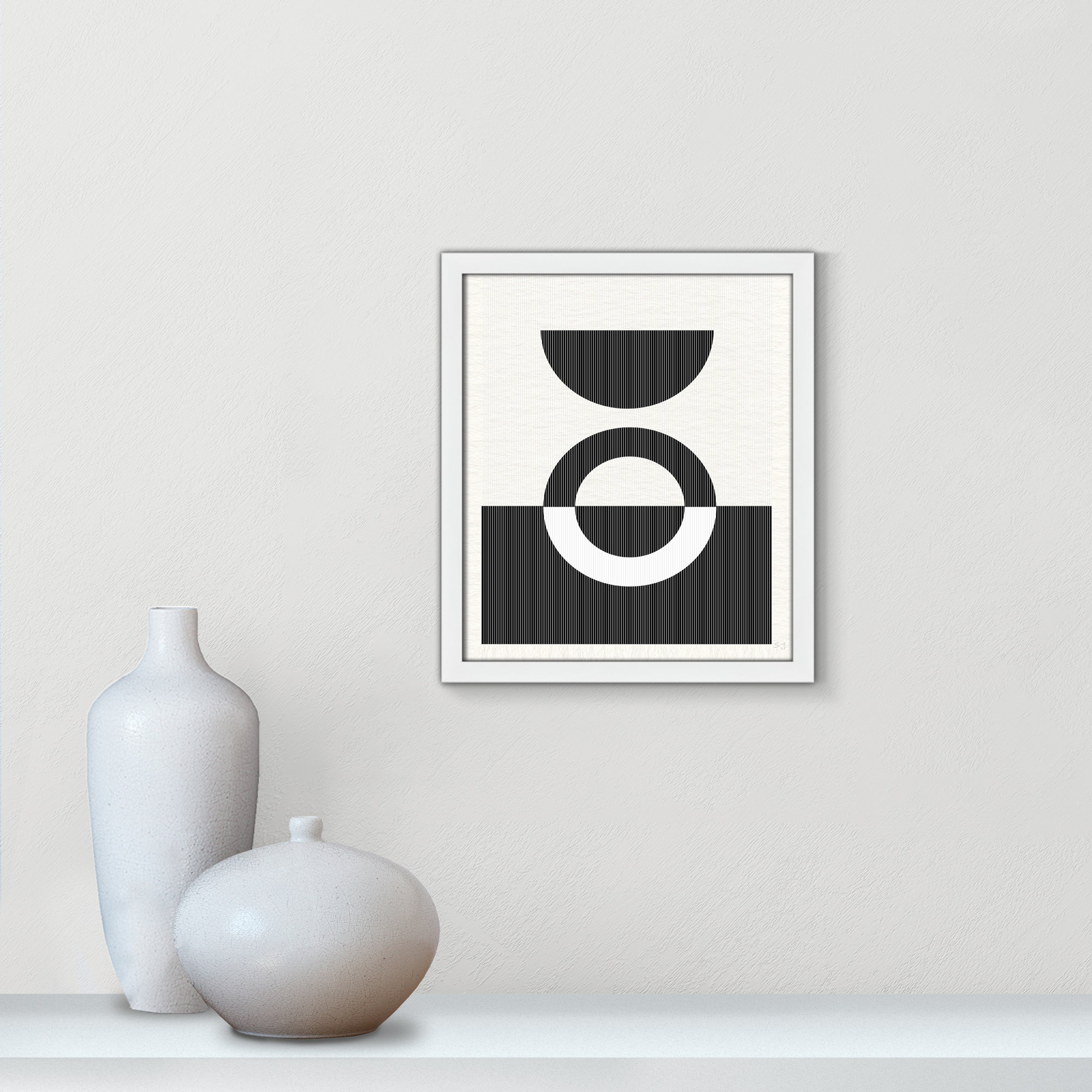 Eclipse III, Satin White Framed, 15" H x 13" W x 0.75" D