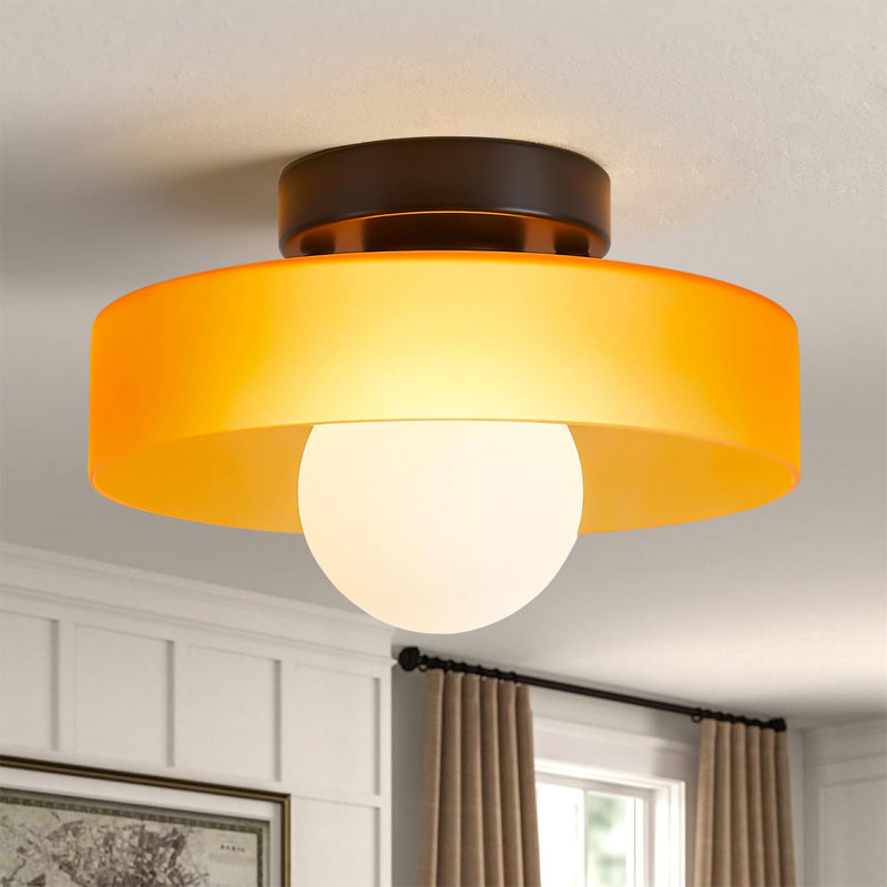 Glass Light Ceiling Light Mid-Century Modern Flush Mount Light Fixtures, Orange