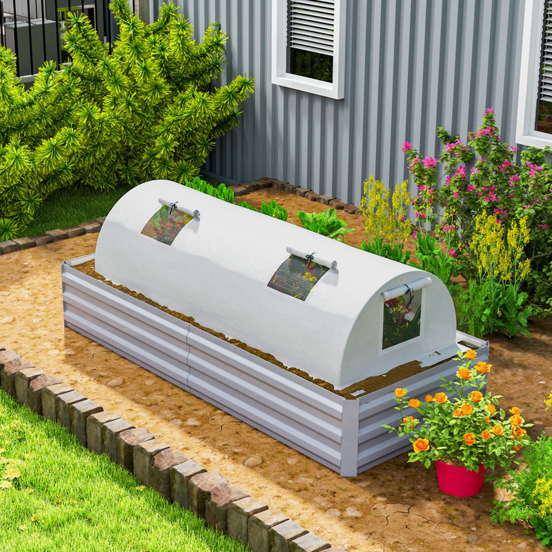 Mini Greenhouse with Mesh Windows, Tunnel Growing Tent, White, White, 1.5' H x 6.6' W x 2.6' D 
