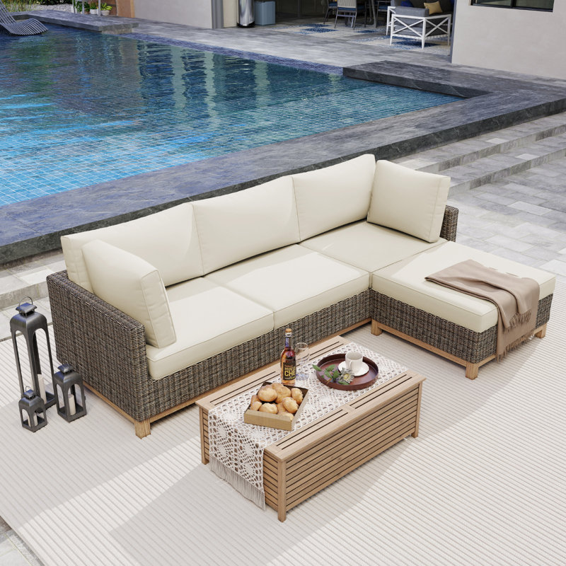 Upgraded 3.5" Deep Seat Outdoor Cushions For Patio Furniture, Waterproof & Fade Resistant Replacement For 4-Seat Patio Sectional Sofa With 5 Pillows