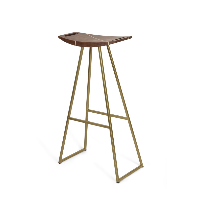 Robert Counter Stool with Metal Frame, Walnut, Bar Stool (30" Seat Height), Brassy Gold