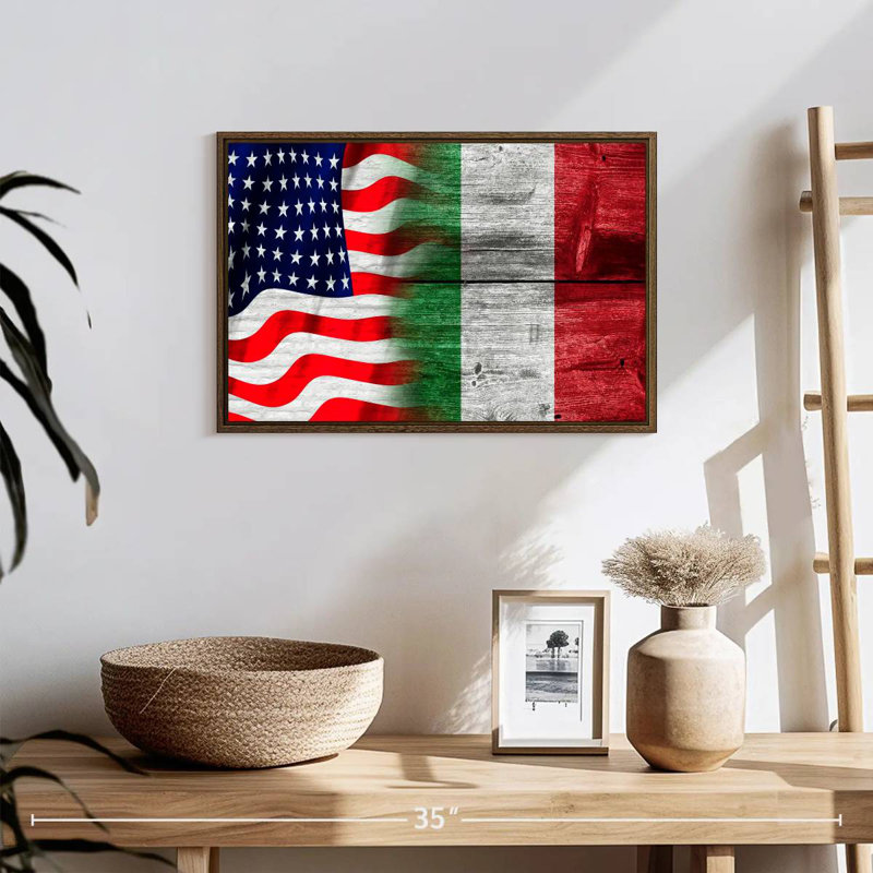 Nish des États-Unis et de l'Italie, 19 po x 13 po, Cadre flottant en noyer