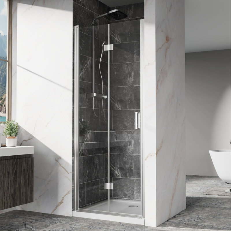 72 In. High Bi - Fold Swing Pivot Shower Door With 6Mm Tempered Glass, Corrosion Hinges, And Silent Switching Mechanism 32 33 Inches Wide Glass Aluminum Frame, Reversible Right/Left Opening, Rust