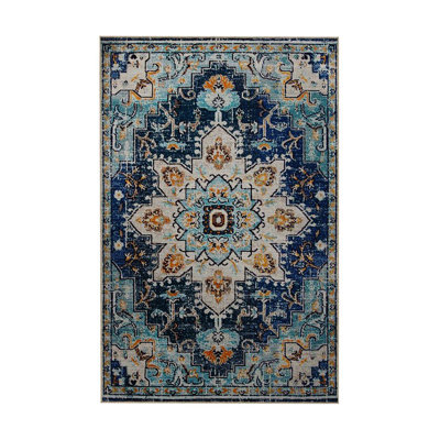 Tapis décoratif lavable bleu