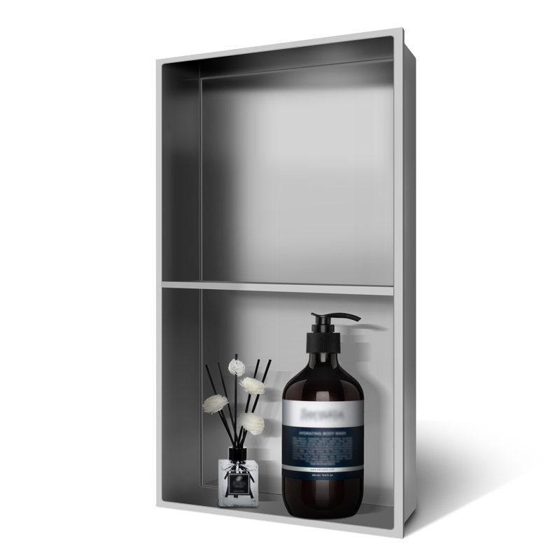 8 In. W X 24 In. H X 4 In. D Bathroom Shower Niche Standard Niche Over Mount Installation, Brushed Nickel