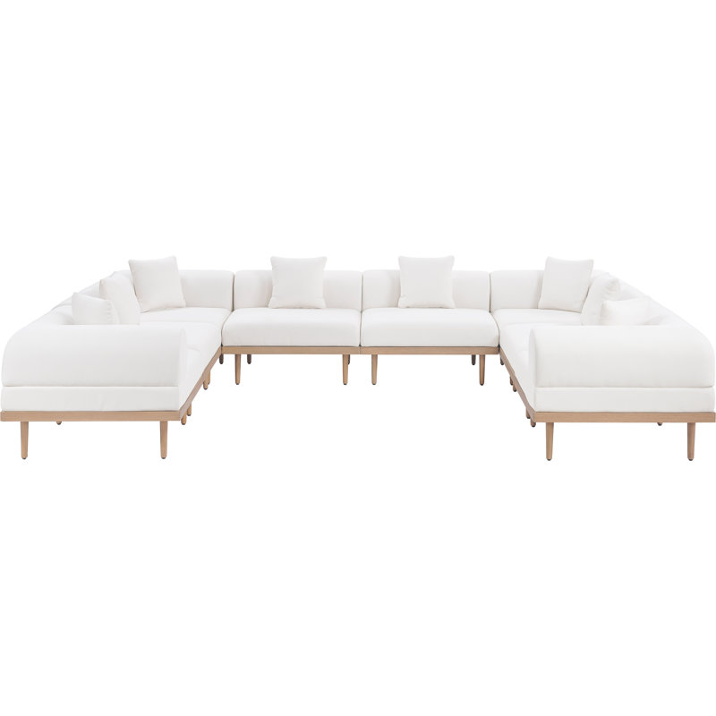 Madeleine 142" Resilient Water Resistant Olefin Fabric Upholstered 8Pc. Outdoor Patio Modular Sectional, Cream