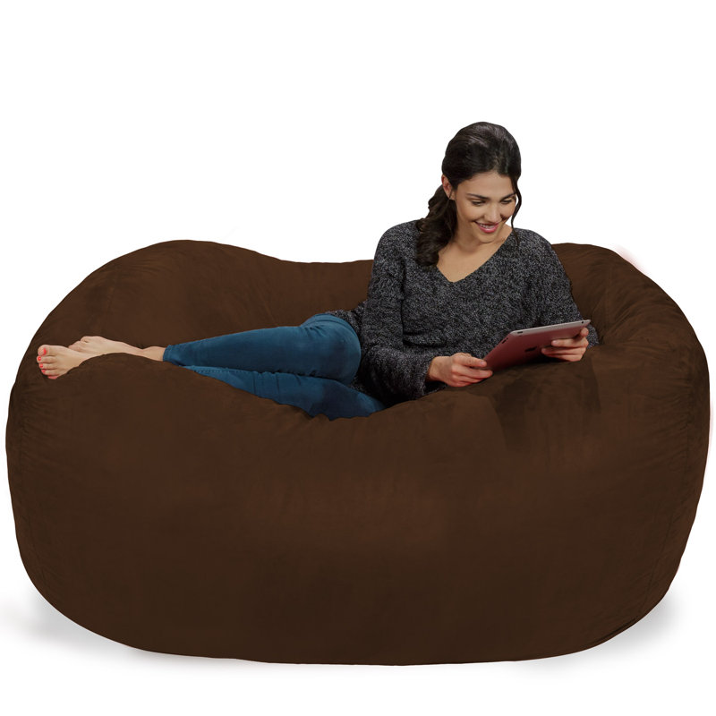Bean Bag Chair & Lounger, Chocolate Fabric, 34" H x 72" W x 48" D