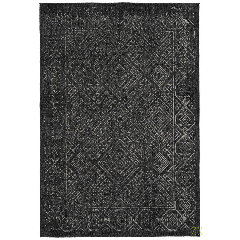 Tapis rectangulaire moderne, transitionnel, géométrique, sud-ouest, texturé