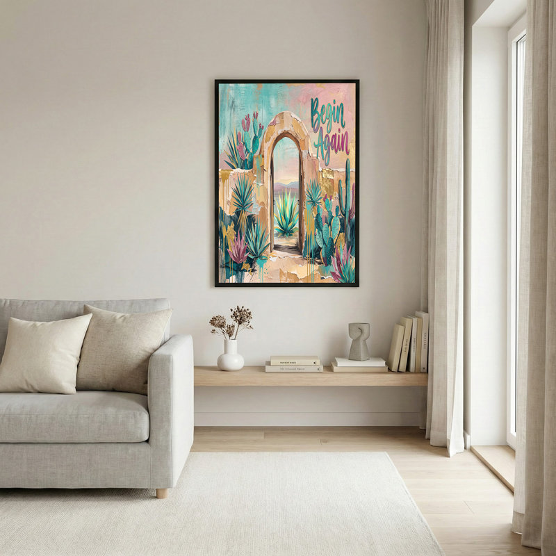 Art mural sur toile, cactus colorés et plantes d'agave en pierre, H 12 po x l 18 po