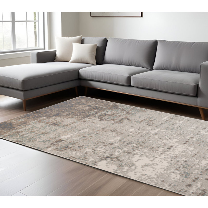 Tapis tissé à la machine abstrait 9 pi x 12 pi gris et gris foncé