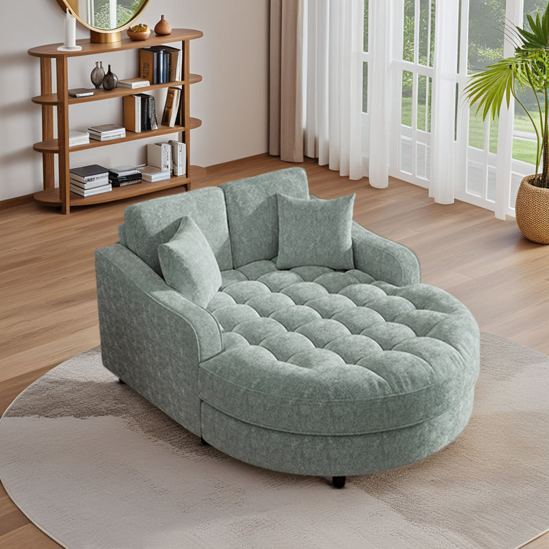 Canapé-lit de 55 po avec méridienne moderne, Chenille verte