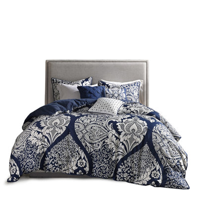 Queen Comforter Indigo Cotton - Intricate Pattern & Steam
